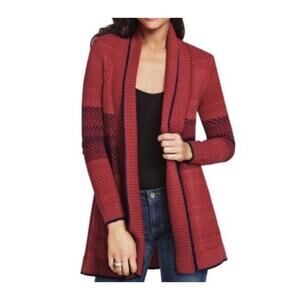 Cabi Cardigan Red Jacquard Tapestry Knit Open Front Women’s Size M